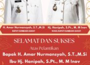 SELAMAT DAN SUKSES  atas Pelantikan  Bapak H. Amar Nurmansyah, S.T., M.Si Ibu Hj. Hanipah, S.Pt., M. M Inov